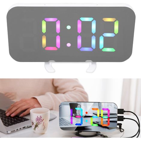 Elektronischer Wecker mit 6,5-Zoll-RGB-Farbdisplay, zwei USB-Anschlüssen und Spiegelfunktion, weiß (1/5)