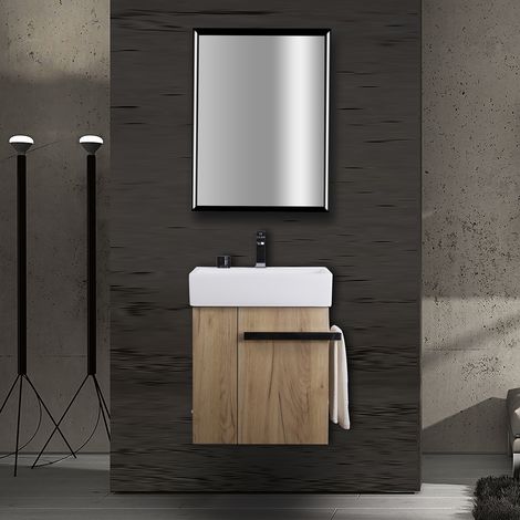 BERNSTEIN - Mueble de baño Compact 500 para aseo de invitados - aspecto roble:Con sistema de drenaje Con desagüe