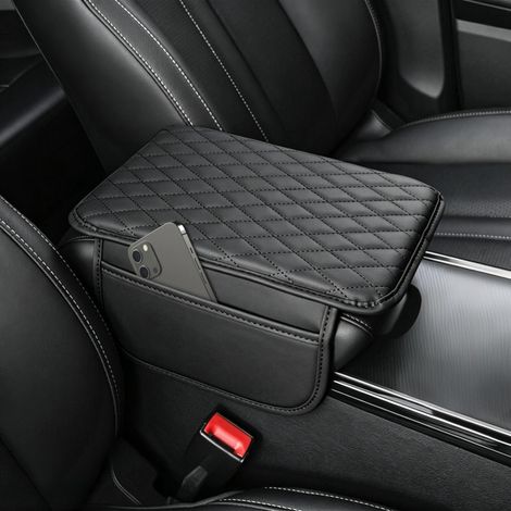 Leather-look car armrest cover with 2 storage pockets (1/5)
