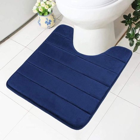 Tapis de bain en mousse à mémoire de forme - Support antidérapant - Doux - Absorbant l'eau - Pour WC et salle de bain, Mousse à mémoire de forme, bleu marine, 50 x 60 cm