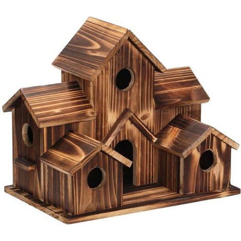 Maison D'Oiseau en Bois Suspendue pour L'ExtéRieur 6 Trous en Bois Maison D'Oiseau DéCorations de Cour D'ArrièRe-Cour (1/5)
