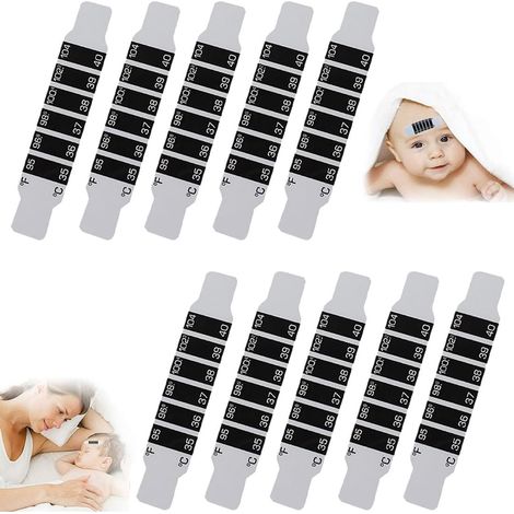 10 Pièces Bandes de Thermomètre Frontal, Autocollant Portable Réutilisable pour Vérifier la Température de Bébé, Adulte, Thermomètres de Voyage pour sac à Main (1/5)