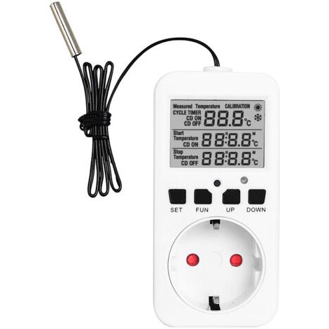 Prise Contrôleur de Température Type F - Sonde Externe, Minuterie Programmable, -40°C à 120°C, Précision ±1%, Écran LCD (1/4)