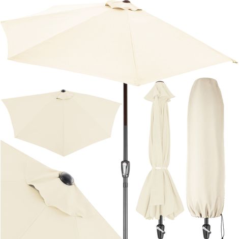 KINGSLEEVE® 2.7m Half Round Semi-Circular Garden Parasol 270cm Sun Shade with 80+ UV-Protection 2.3m Tall Idea Balcony Umbrella Garden Patio Wall Fence Cream (1/2)