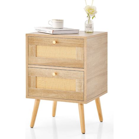 Comodino in rattan per camera da letto 40 x 40 x 59 cm con 2 pratici cassetti stile bohémien in MDF naturale 200017244