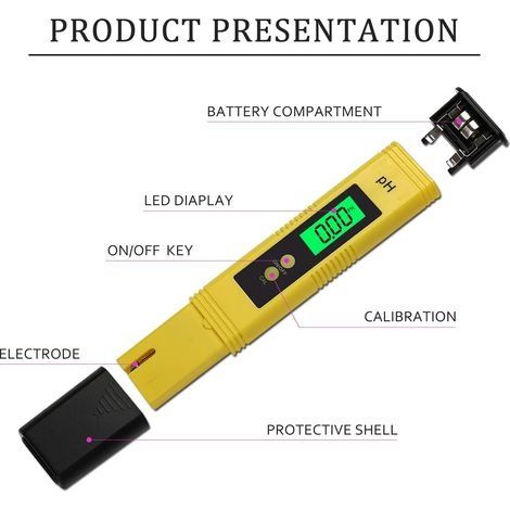 Elektronisches pH-Messgerät, digitales LCD-Wasserqualitätsmessgerät, automatische Kalibrierungsfunktion und tragbares digitales pH-Meter (0,00–14,00). (1/4)