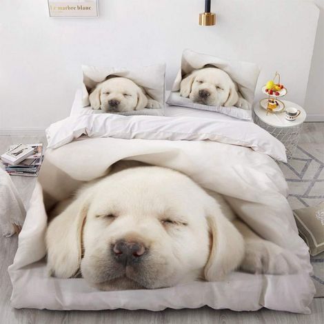 Linge de lit 220x240 cm avec motif chien 3D Labrador, microfibre, 3 pièces