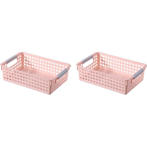 Paniers de rangement en plastique, lot de 2 petits paniers de rangement pour étagères, rangement pour salle de bain, chambres, etc.
