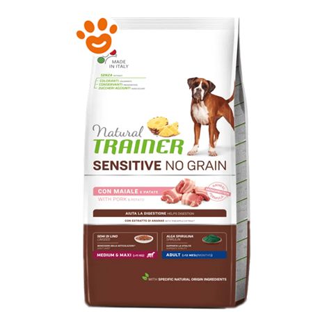 Trainer Natural Dog Sensitive No Grain Adult Medium Maxi Maiale e Patate  - Trainer Natural Dog Sensitive No Grain Adult Medium Maxi Maiale e Patate - Sacco Da 12 Kg