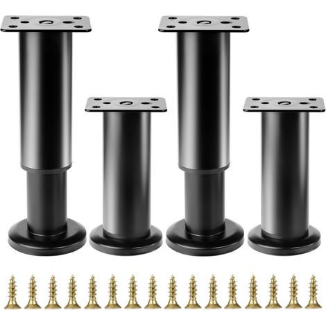 4 Pcs Pied de Meuble Reglable 12-18 cm, Pied Meuble Reglable, Pieds de Table de Nivellement pour Meubles, Pieds de Meubles Réglables en Hauteur Noirs pour Chaises Lit Canapé Placard Armoires