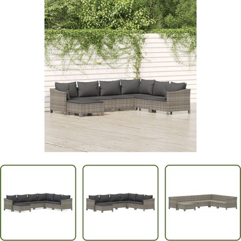 vidaXL Canapé en rotin - Salon de jardin 7 pcs avec coussins Gris Résine tressée (1/5)