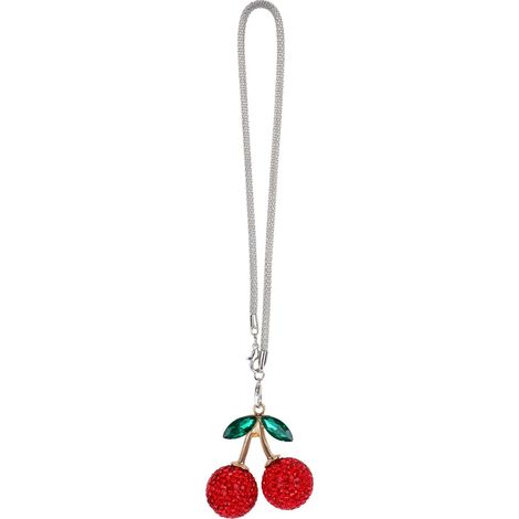 Breloque Rétroviseur Cerise, Pendentif Rétroviseur en Cristal Cerise Rouge Mignon Scintillant Tendance Pratique Accessoire de Décoration D'Intérieur de Voiture pour Femme (1/5)