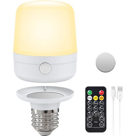 Ampoule LED rechargeable avec télécommande trois températures de couleur E27 USB dimmable batterie intégrée minuterie 1 Pièces (1/5)
