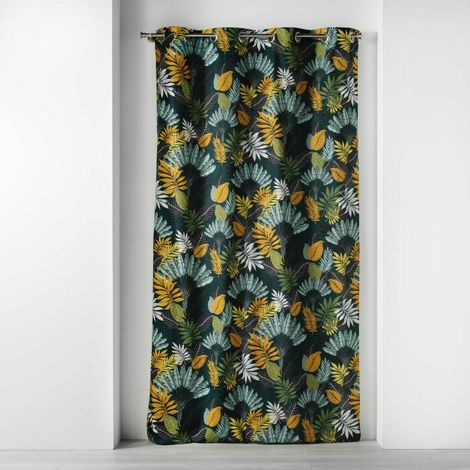 Douceur D'Intérieur – Rideau à œillets 140 x 240 cm en coton imprimé – Motif Panazio bleu/jaune – Lavage à la main, repassage à 110° (1/4)