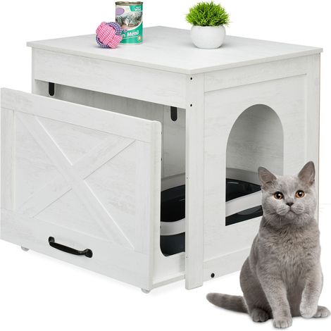 Relaxdays Katzenschrank für Katzentoilette, Katzenklo verstecken, ausziehbare Schublade, HBT: 53,5x60x51,5 cm, weiß/grau