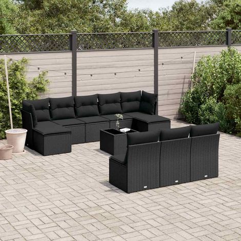 vidaXL Salon de jardin 11 pcs avec coussins noir résine tressée (1/3)