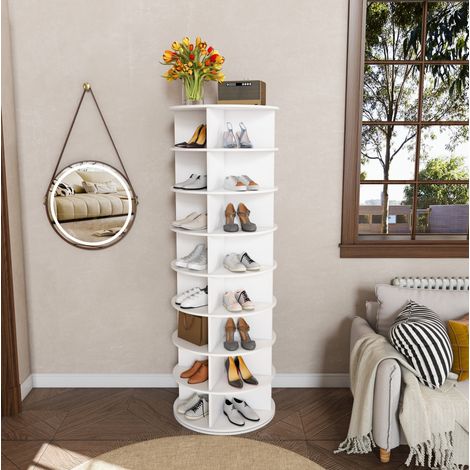 Scarpiera girevole 60x60x184 cm bianca in PVC a 8 livelli salvaspazio (1/5)