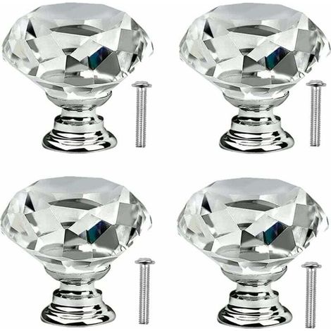 Stück Kristallglas-Türknöpfe in Diamantform für Schränke, Möbel, Schubladen und Kommoden – Kristall-Schubladenknöpfe mit Schrauben für Küchenschränke – 30 mm Glas-Küchentürgriffe