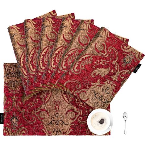 Platzsets 6er Set Jacquard 30x45cm abwaschbar, burgund, luxuriöses Design