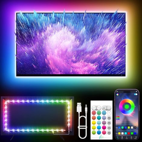 Ruban LED TV, 5M TV LED pour 55"- 75" TV, musique sync Bluetooth app et télécommande TV LED Strip USB alimenté pour chambre/jeux (1/5)