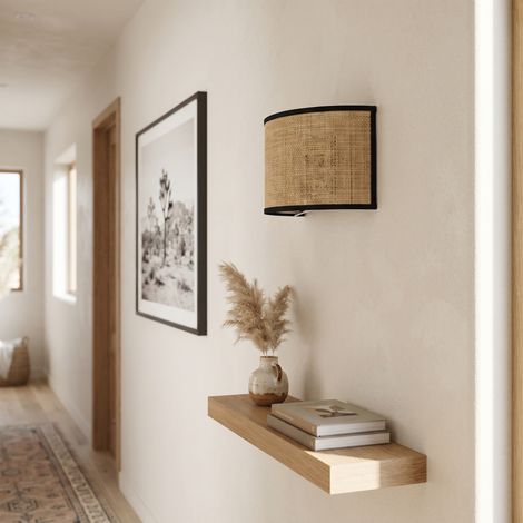 Aplique de Pared en Rafia Beige y Negro  Serie ADINA (1/5)