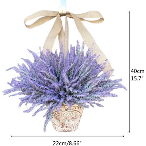 Künstliche Blumen im Korb für die Haustür, hängender Lavendelkranz, Dekoration für drinnen und draußen, für Terrasse, Rasen, Hof und Garten (1/5)