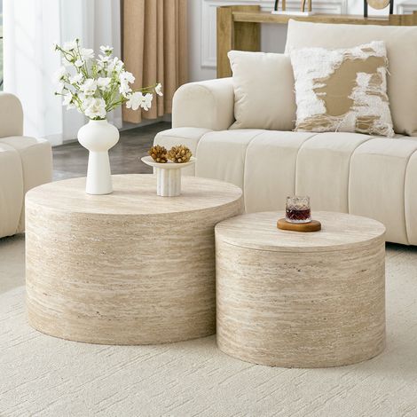 Table basse gigogne 68x69x42,5 cm en MDF beige, gain de place pour salon FloraGrace (1/5)