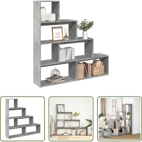 vidaXL Wohnzimmermöbel - Raumteiler-Bücherregal 4 Etagen Betongrau 143,5x29x143,5 cm (1/5)