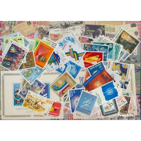 Timbres de l'ONU - New York : 100 timbres différents, neufs, sans charnière.