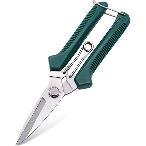 Ciseaux de cueillette 2,5mm, lame double ou dentée avec encoche, manche plastique PP en vert et rouge, acier inoxydable 3CR13 pour travaux de jardin (1/5)