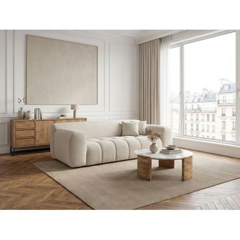 BOBOCHIC - Canapé droit fixe 3 places MELISSE tissu texturé   Beige