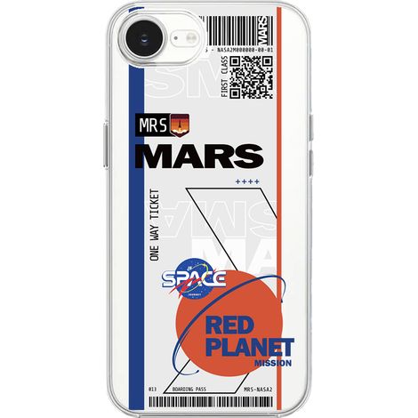 Custodia per iPhone 16e, trasparente, Flexi in silicone, biglietto per Marte (1/5)