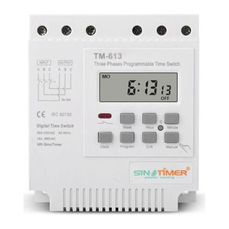 TM-613 Programmierbares Zeitverzögerungsrelais 380 V / 50–60 Hz 16 A Wochenrelais-Leistungszeitschalter Dreiphasen-Zeitschalter Intelligente Digitaluhr (1/5)