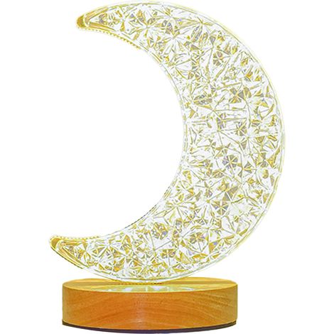 Lampe de bureau LED Lune 3W Télécommande Minuteur Lumière Chaude Socle Bois Massif Design Moderne pour Chambre Salon (1/5)