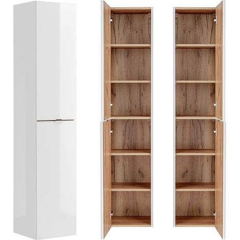 Badezimmer Hochschrank TOSKANA-56 in Weiß-Hochglanz B/H/T ca. 35/170/33cm (1/5)