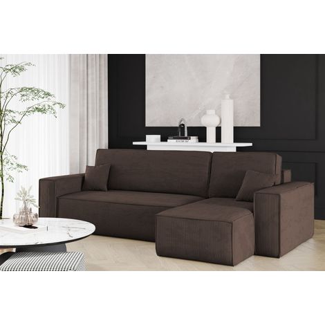 Ecksofa Schlafsofa Sofa MARIS Stoff Poso Braun Ottomane Rechts (1/4)