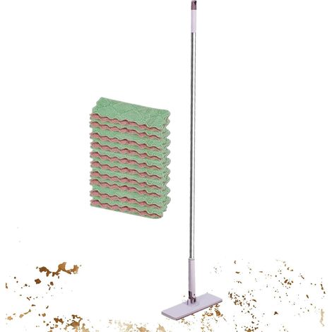 Serpillère à Poussière,avec Tête Rotative et Manche Longue et Chiffons de Nettoyage Serpilliére Plate pour Nettoyage de Sol pour Usage dans la Maison, l'Appartement, la Cuisine, la Salle (1/5)