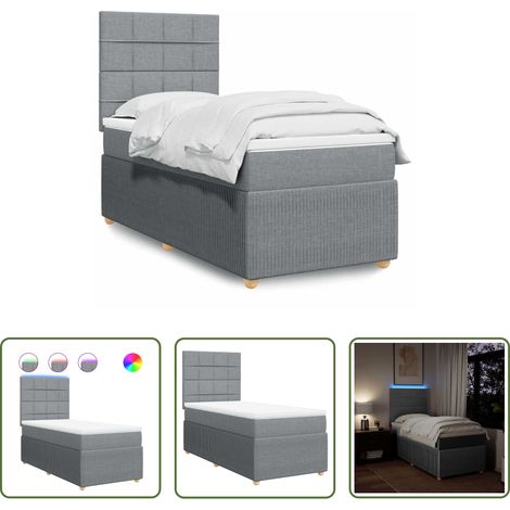 vidaXL LED-Beleuchtung - Boxspringbett mit Matratze Hellgrau 80x200 cm Stoff (1/5)