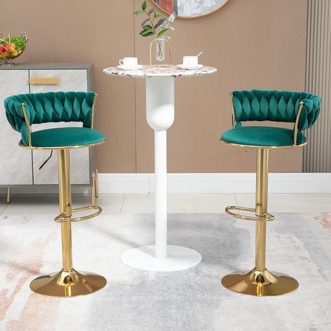Set of 2 height-adjustable swivel bar stools with footrests for bar, counter, kitchen and dining room (emerald) (1/5)