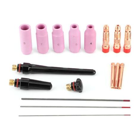 Jeffergarden Boquilla de soldadura TIG, punta de contacto con alambre de tungsteno para antorcha 17/18/26, 17 piezas (1/4)
