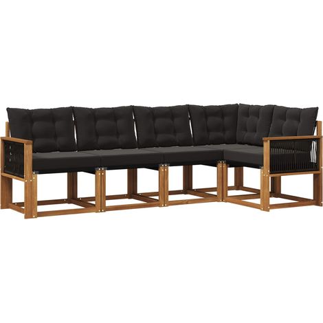 Conjunto de sofás de exterior con cojín 5 pcs Natural y negro vidaXL