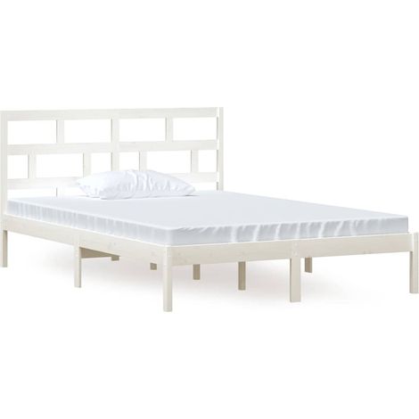 Lit Double, Lit Contemporain, Cadre de Lit blanc bois massif 140x200 cm q5146 (1/5)