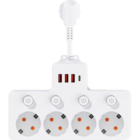 Multiprise avec interrupteur, 4 prises avec ports USB et Type-C, protection contre les surtensions 3680 W 16 A, cube de prises pour la maison, le bureau et la cuisine (1/5)