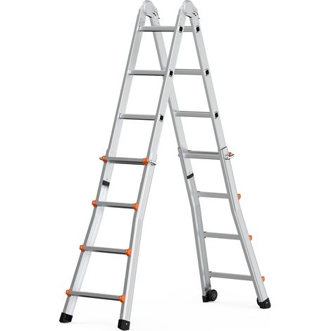 Mophorn Escalera telescópica de 15 pies con estructura en A, extensión compacta de aluminio, escalera plegable multifunción para RV para el hogar, escaleras, interior/exterior, carga de 330 lb