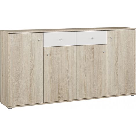 Home Heavenly® Aparador Match con 4 Puertas y 2 Cajones – Mueble Auxiliar Moderno con Gran Capacidad de Almacenaje para Salón, C  Color : Sonoma-Blanco