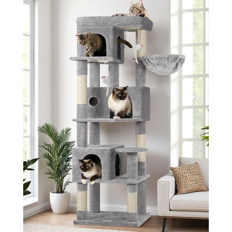 Arbre à chat multi-niveaux, tour de jeu pour chat avec griffoirs, hamac et 3 niches de repos, idéal pour intérieur stable (1/5)