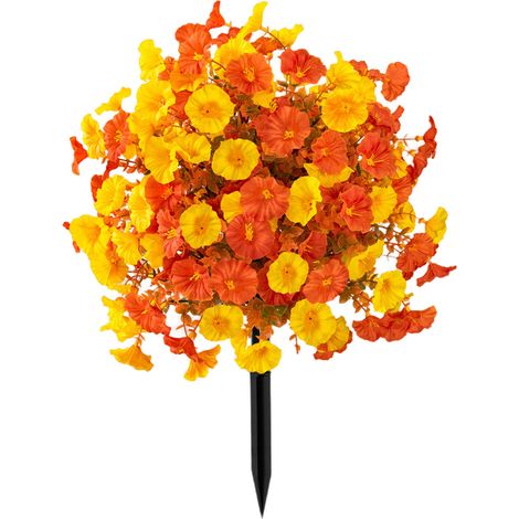 Bola de boj artificial resistente a los rayos UV con estaca y flores de seda (moradas, naranjas y amarillas). (1/5)