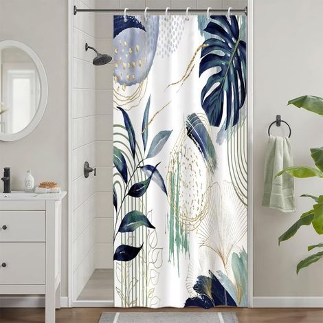 Rideau Douche Bleu Marine, Rideau Douche 90x180cm Anti Moisissure Tropical Feuilles de Palmier Boheme Jungle Rideaux de Baignoire Imperméable Tissu Lavable Rideaux de Bain avec 6 Crochets (1/5)