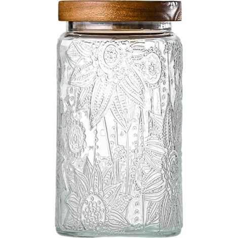 Bocaux en verre vintage de 950 ml avec couvercles hermétiques, boîtes de conservation pour aliments, récipients de cuisine pour sucre, café, thé, farine, bonbons, biscuits, pâtes, céréales et usage dé (1/5)