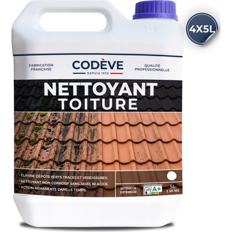 Codève Bois – Nettoyant toiture 4 x 5 L – Antimousse pour tuile, ardoise, lauze et fibrociment – Efficace contre dépôts verts (1/5)